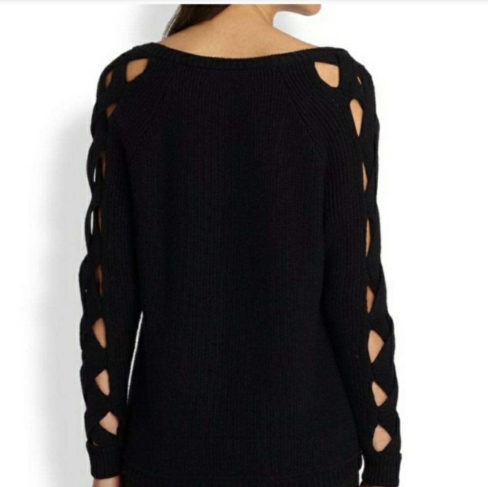 MILLY V Neck Braided Sleeve Sweater NWOT!